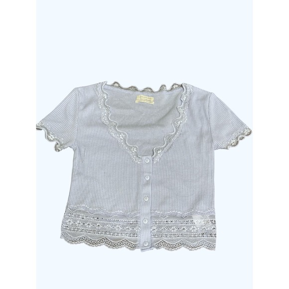 Urban Outfitter Crop Lace Trim Blue Knit Top Sz - Picture 1 of 3
